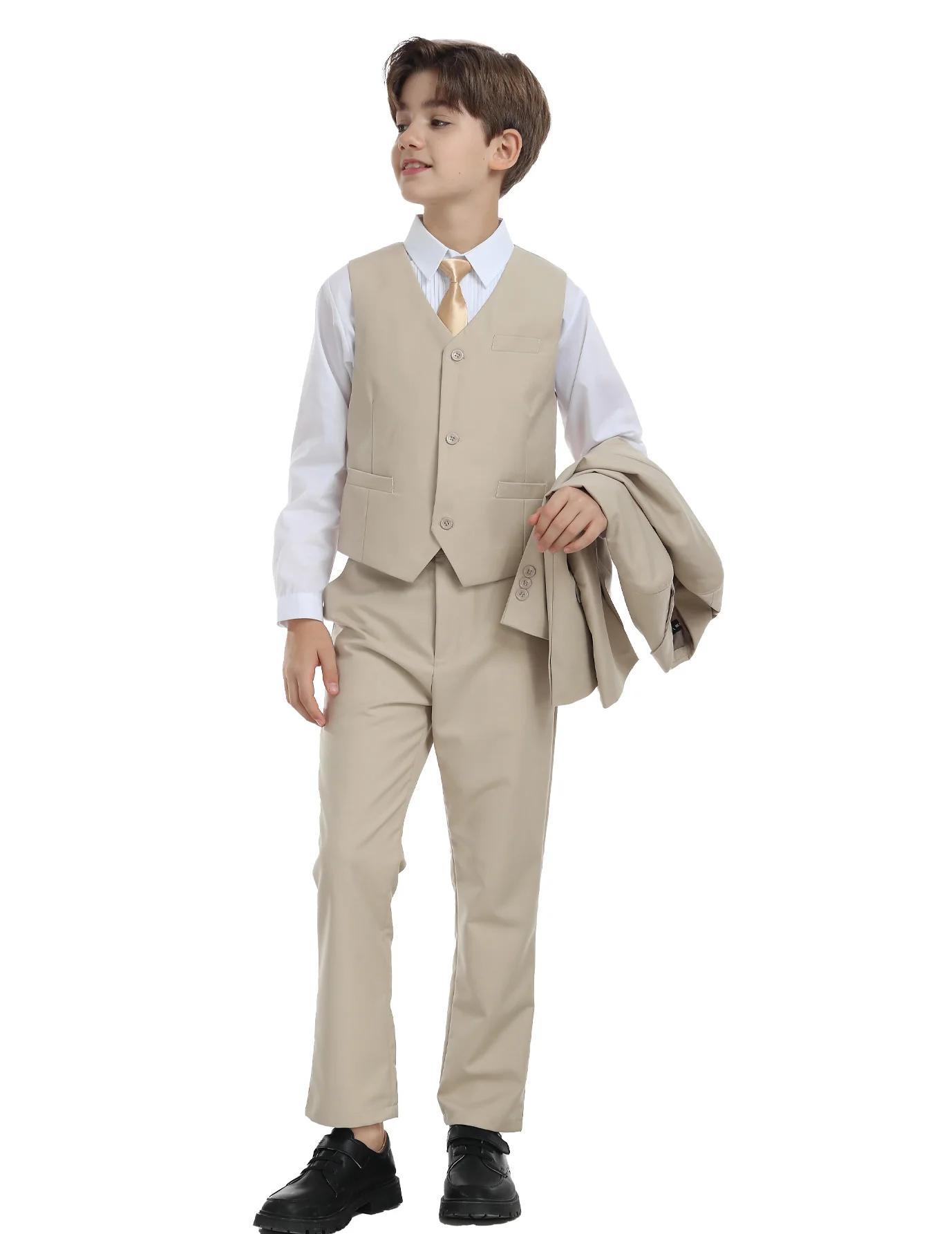 Costume 5 pièces pour garçons : veste, gilet, pantalon, chemise, cravate – Idéal pour mariage, anniv