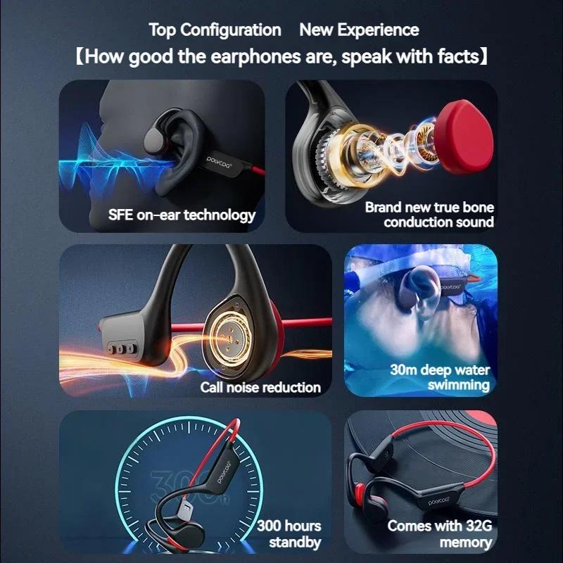 POLVCDG – casque à conduction osseuse X7 IPX8, 32 go de mémoire, Bluetooth 5.3, sans fil, avec micro