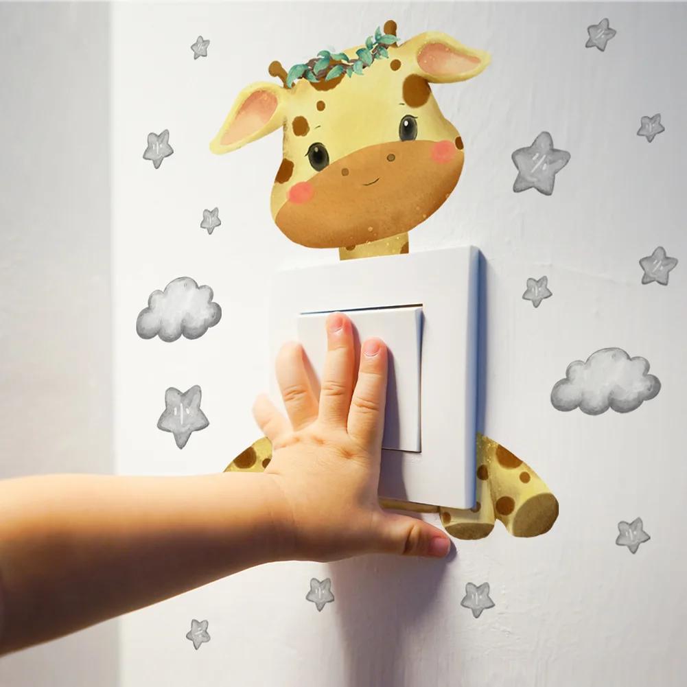Autocollant de commutateur étoile girafe ours éléphant, mignon, décoration de chambre d'enfant et de