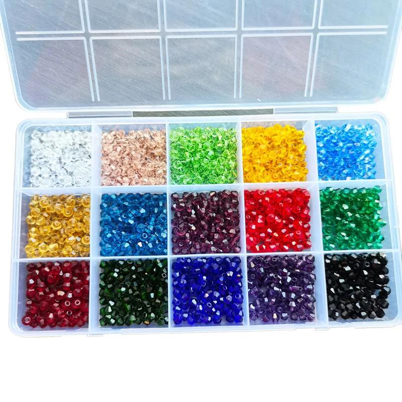 Ensemble de perles en verre de cristal Bicone de 24 couleurs, avec mallette de rangement, perles à f