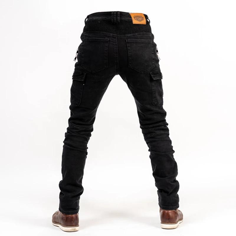Jeans d'équitation de moto multi-poches pour hommes, pantalons d'équitation avec genouillères, denim
