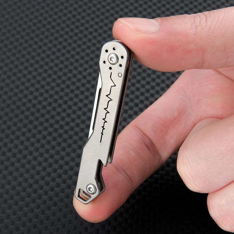 Mini couteau pliant en alliage de titane, ouvre-bouteille, porte-clés EDC pendentif cadeau couteau à