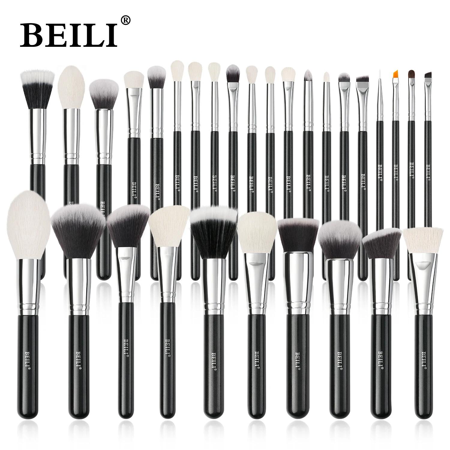 BEILI noir pinceaux maquillage ensemble professionnel naturel chèvre cheveux pinceaux fond de teint