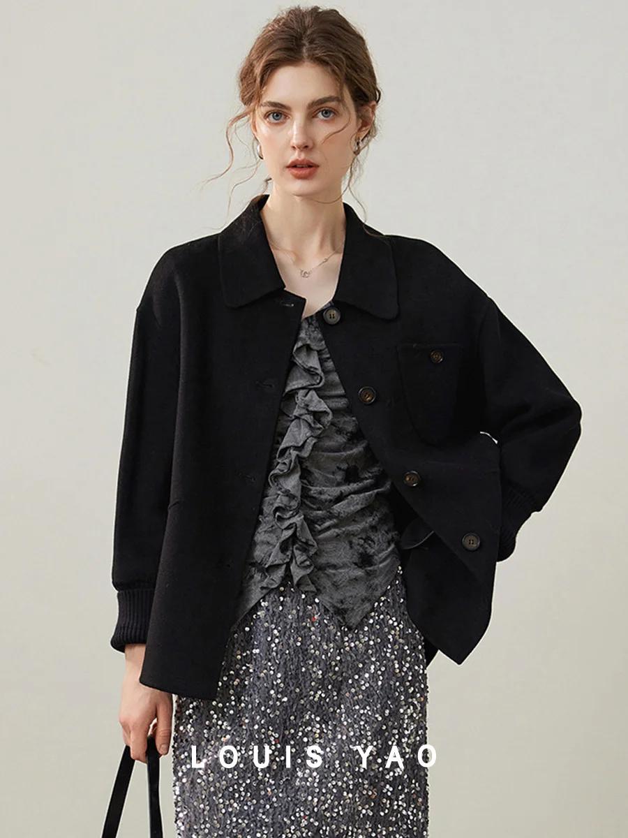 Modiis Yao-Manteau en laine double face pour femme, manteau en laine à manches longues, revers à la