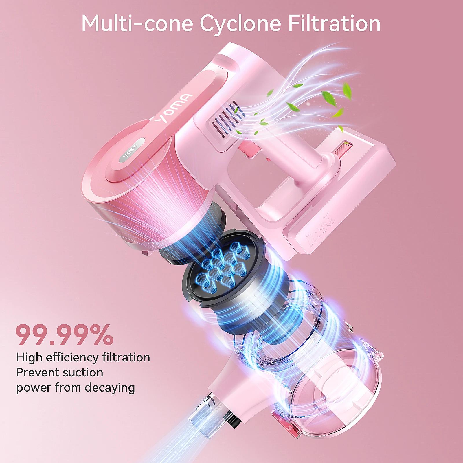 YOMA-Aspirateur balai sans fil, aspirateur sans fil, déterminer les poils d'animaux, sol dur, rose,