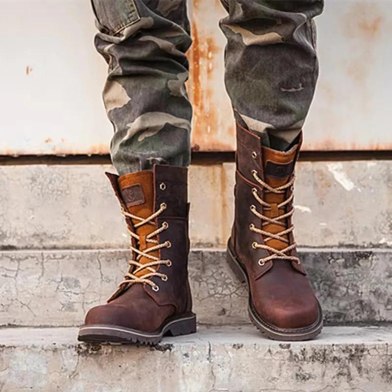 KOWM – chaussures de randonnée en cuir de vache pour hommes, imperméables, tactiques, pour moto, bot