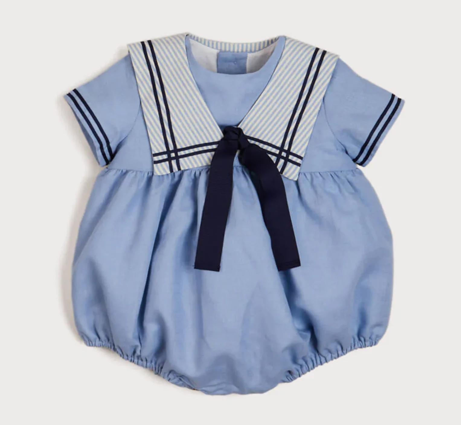 Costume de marin pour garçons et filles, uniforme court bleu marine, ensemble de cravates rayées, ro
