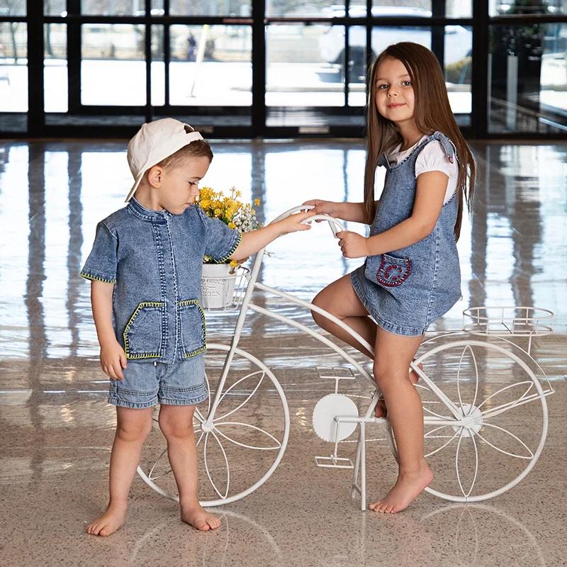 Ensemble de robe en denim pour filles, barboteuses pour bébés garçons, chemise décontractée, jupe po