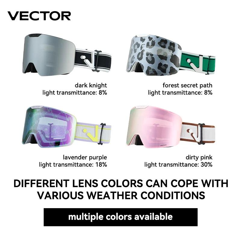 VECTOR Lunettes de ski magnétiques avec lentille à changement rapide et étui, protection 100% UV400,
