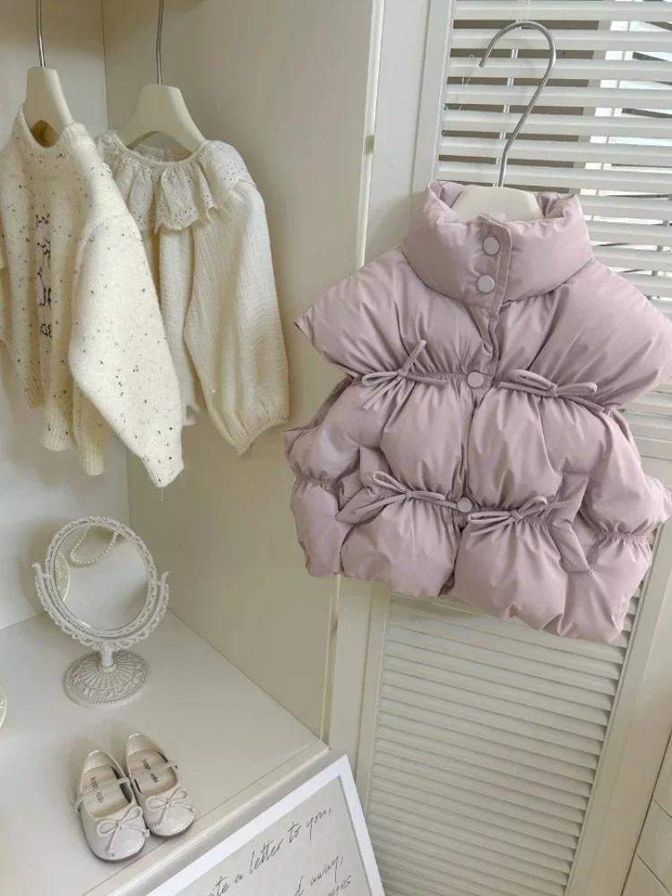 HoneyCherry filles couleur unie gilet automne et hiver nouveau à la mode enfants coton gilet hiver f