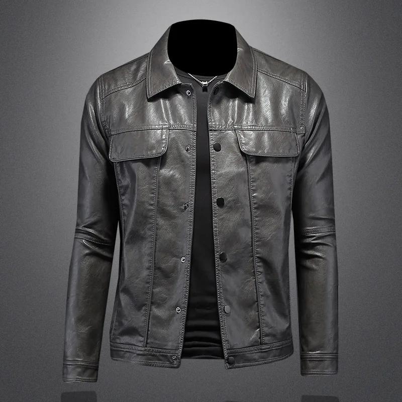 2024 Automne et Hiver Nouveau Hommes De Mode Beau avec Solide document Boutique Revers Moto Manteau