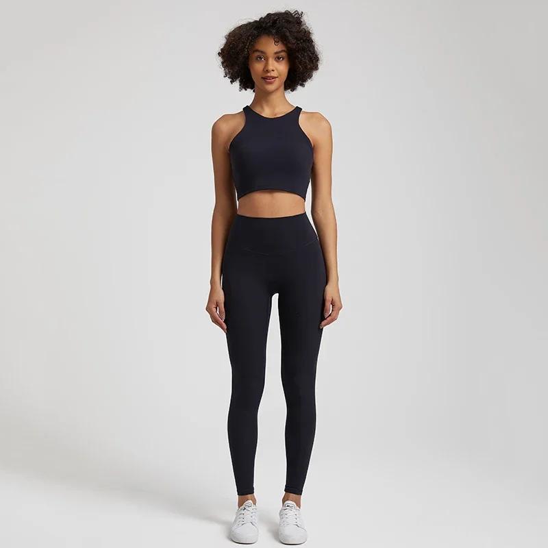 Ensemble yoga femme 2 pièces - Leggings taille haute et soutien-gorge court - Vêtements fitness doux