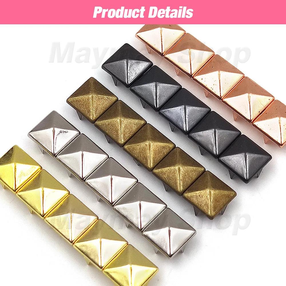 100 pièces 6-12mm métal 4 griffes Rivets carré/rond pointes goujons pyramide Rivets pour vêtements c