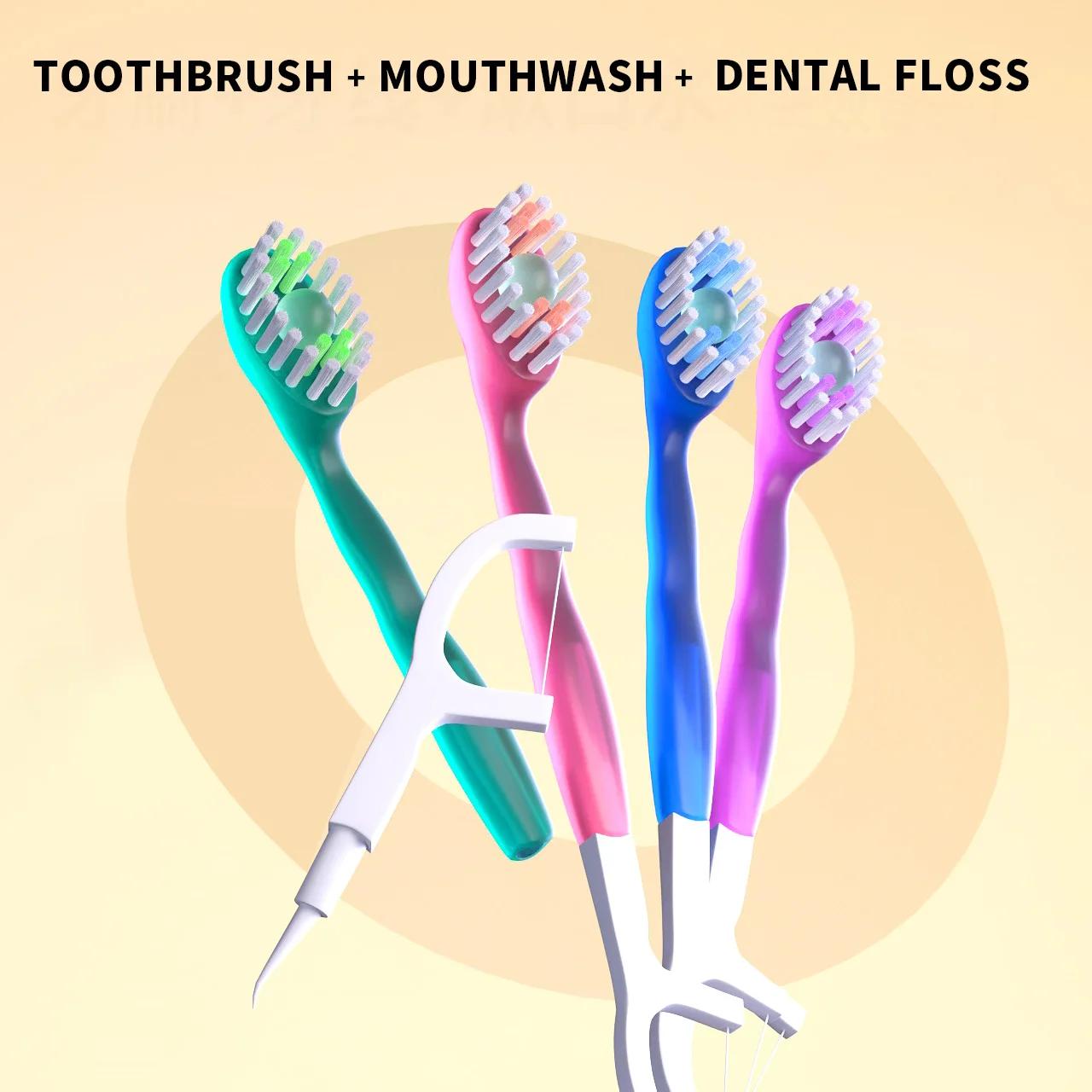 Brosse à dents jetable portable 5 en 1, fil dentaire, nettoyage buccal, adultes en voyage d'affaires