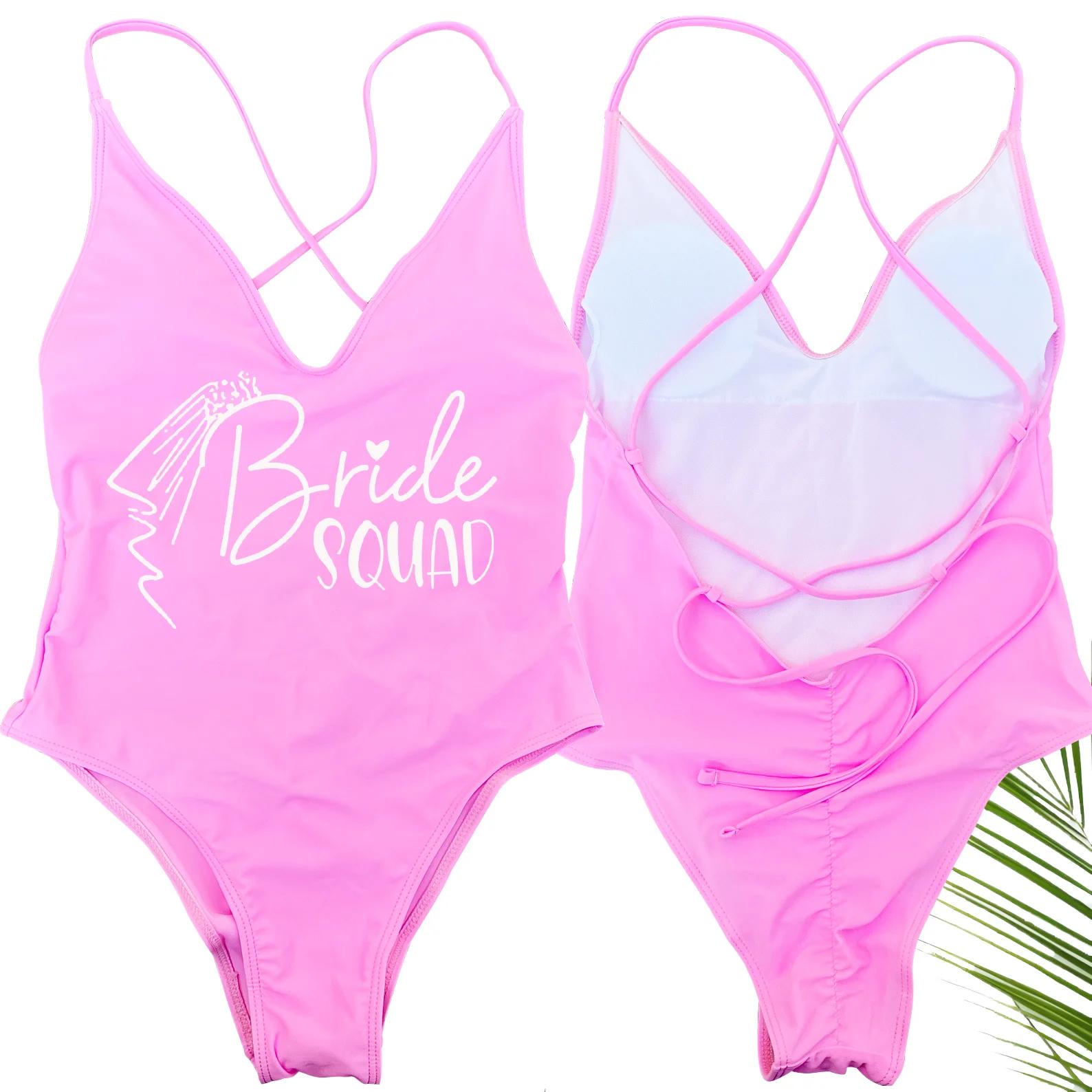 Voile rembourré une pièce maillot de bain mariée SQUAD lettre maillot de bain imprimé femmes Bikini