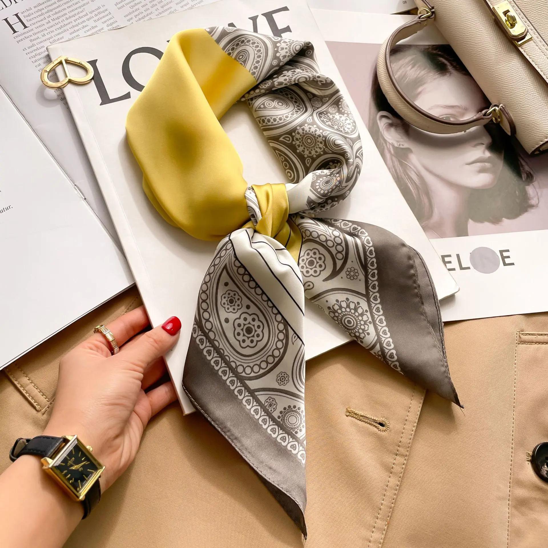 Foulard carré imprimé pied-de-poule pour femmes, 1 pièce, 70cm, lettres christiennes en soie, à la m