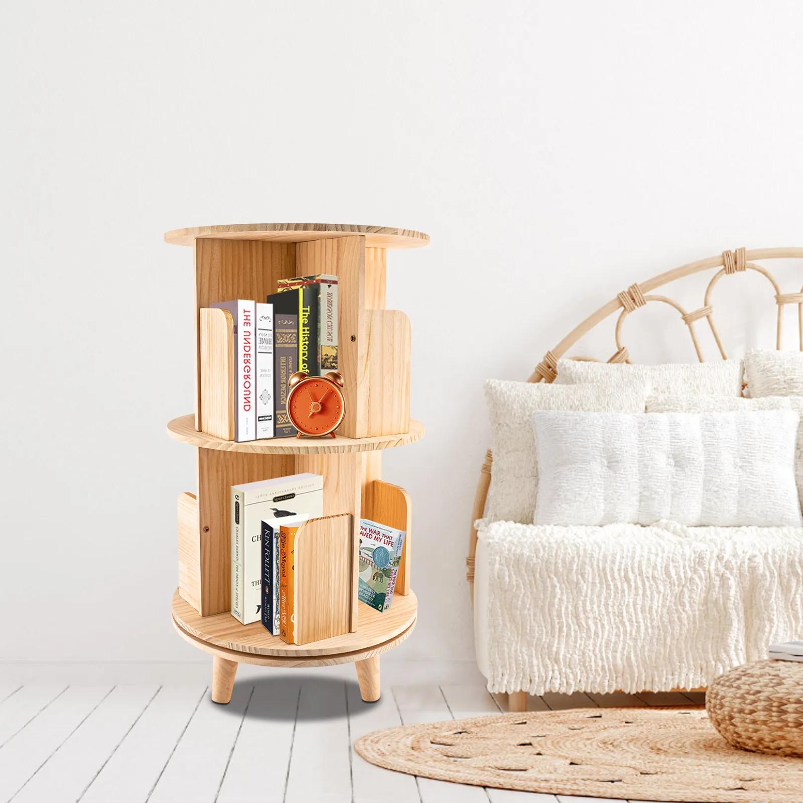 Bibliothèque rotative multifonctionnelle en bois massif, bibliothèque sur pied, rangement T1, évalua