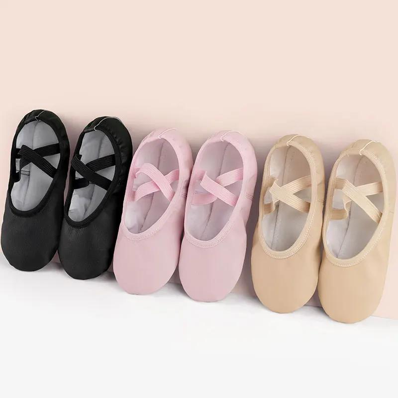 Chaussures de Ballet en PU pour petites filles, chaussures de danse pour enfants, ballerines en cuir