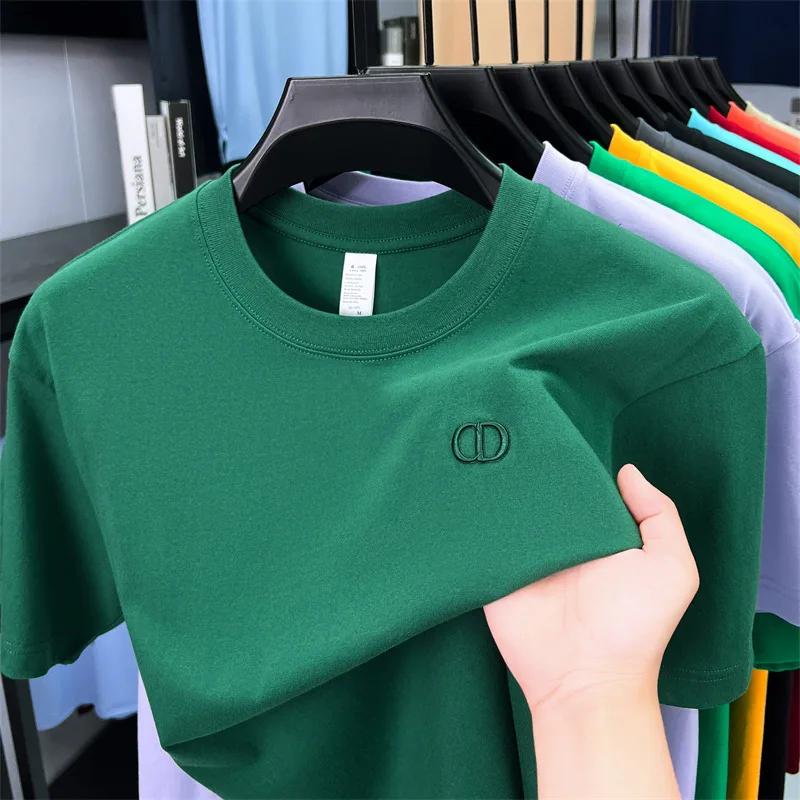 Haut de gamme marque hommes 100% coton lettre brodée T-shirt été nouveau produit mode col rond haut