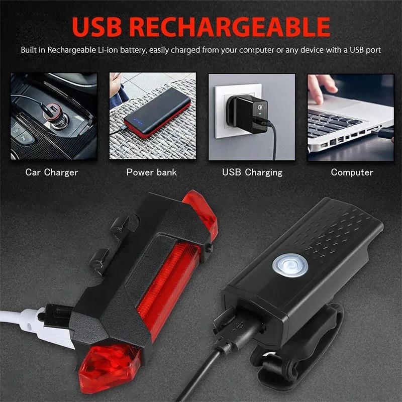 Vélo vélo lumière USB LED Rechargeable ensemble vtt vélo de route avant arrière phare lampe lampe de