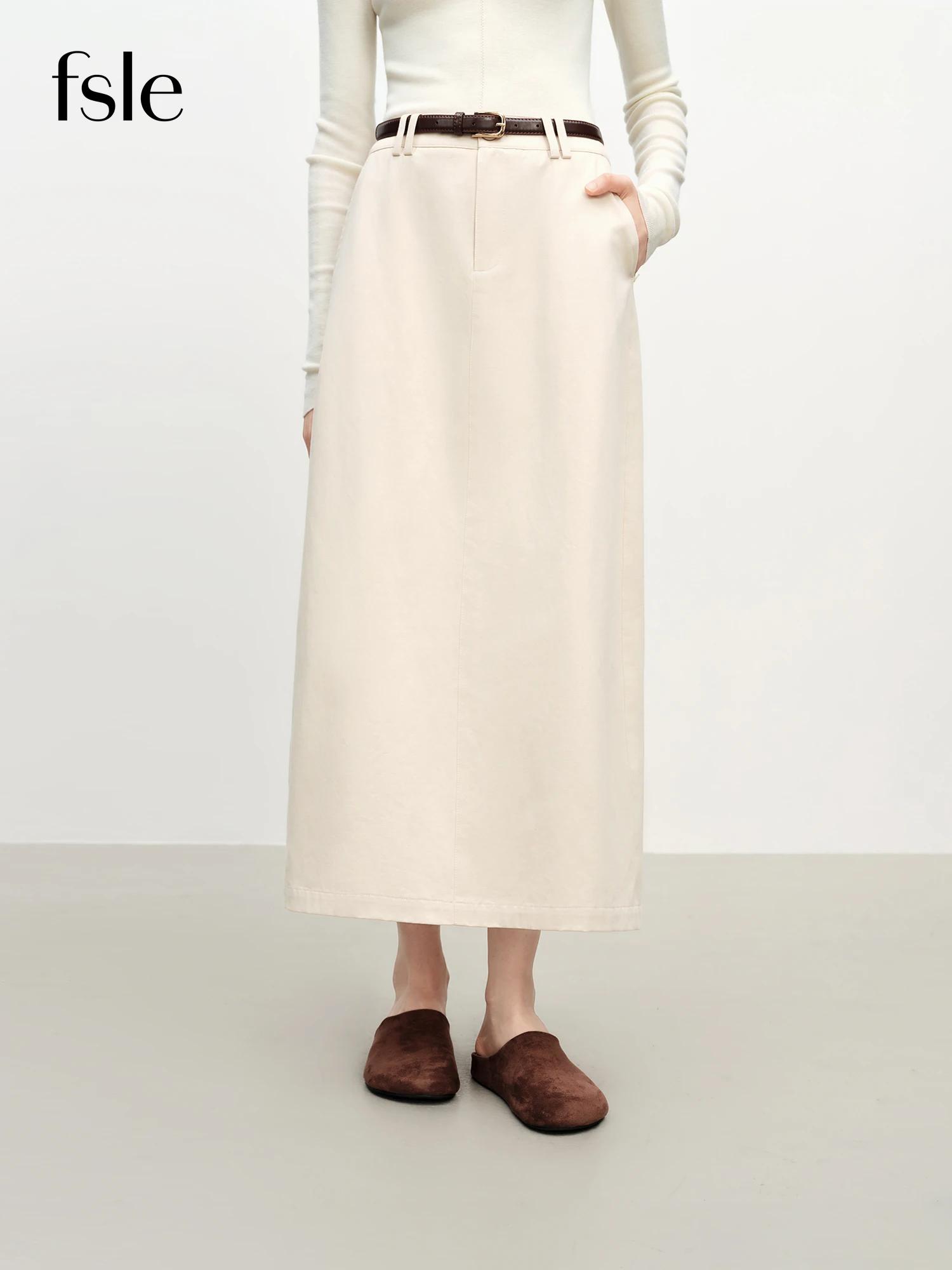 FSLE – jupe droite Extra longue en coton pour femmes, nouveau Style avec ceinture, pour les déplacem