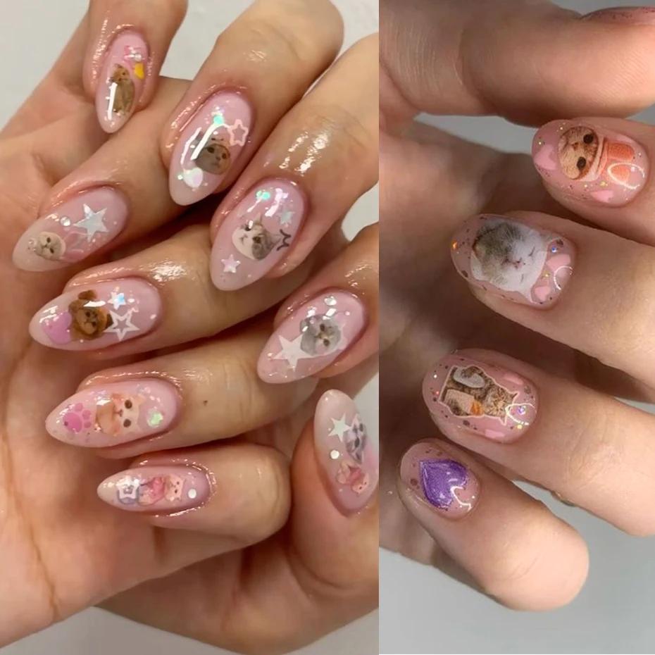 Joli chien chat Animal lapin 3D dessin animé coréen gribouillage Relief auto-adhésif Nail Art autoco