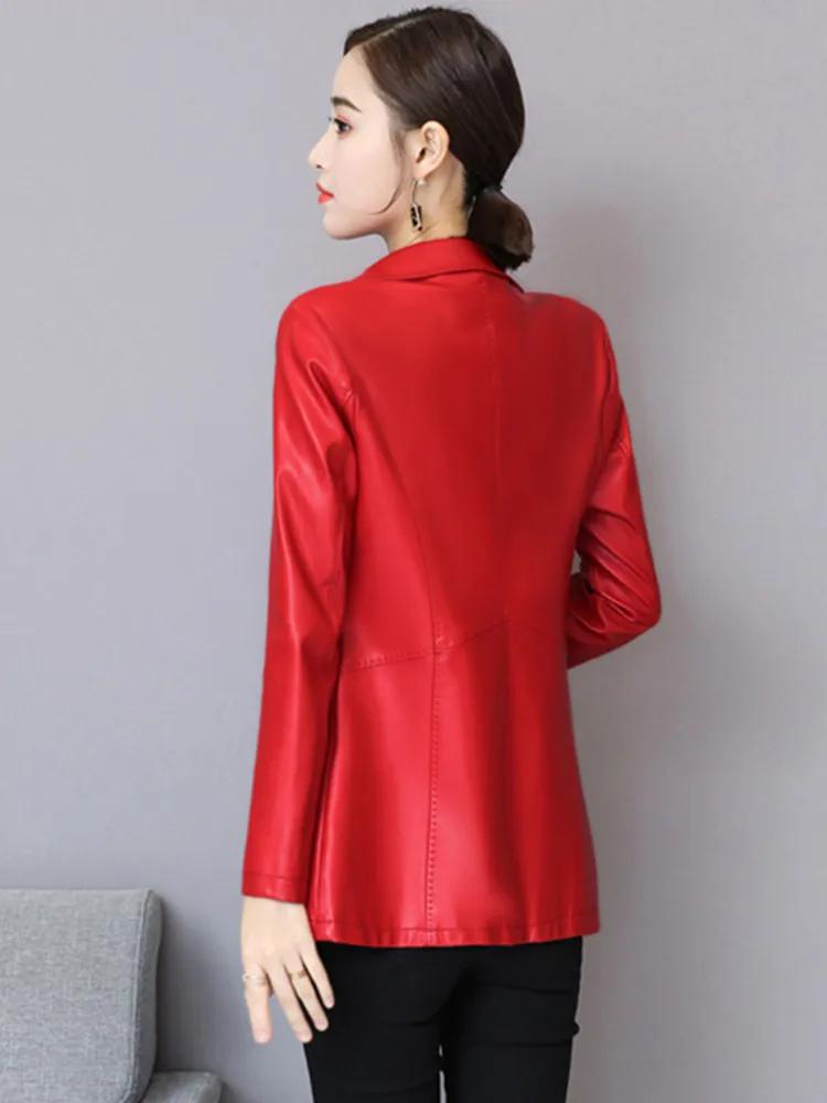 Nouveau Femmes Veste en cuir Automne Hiver Mode Classique Bouton unique Slim Blazer en cuir de mouto