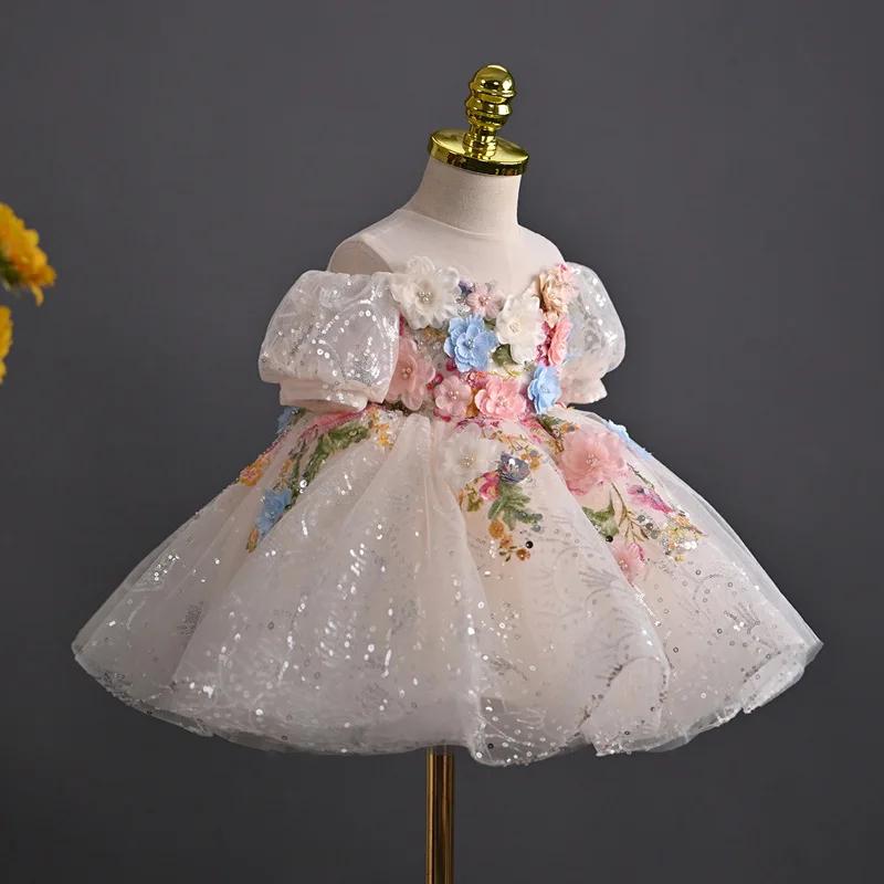 Robe de bal de princesse pour filles d'honneur, robe mignonne pour enfants pour anniversaire, specta