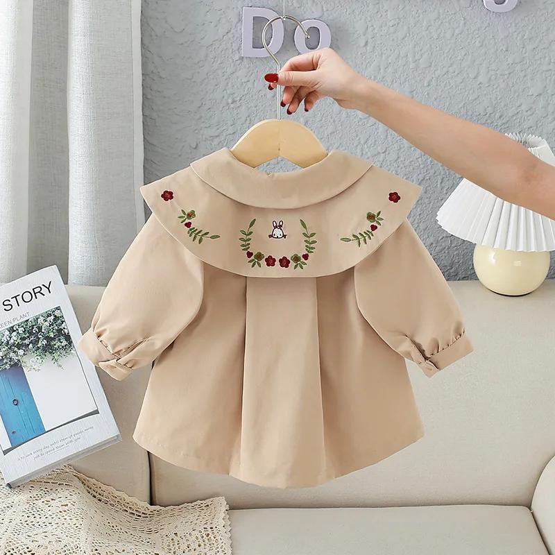 Manteau coupe-vent brodé à manches longues pour filles, vêtements de loisirs contractés pour bébés e