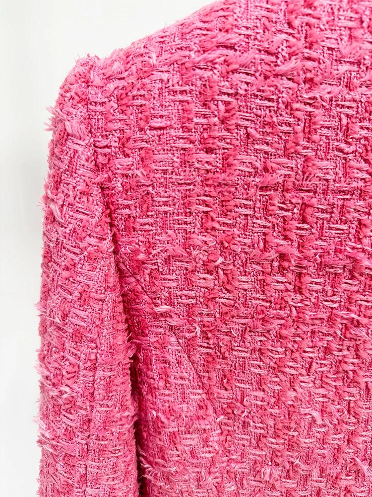 HIGH STREET Nouveauté 2026 FW Blazer en tweed pour femme, coupe ajustée, à franges et pompons, de cr