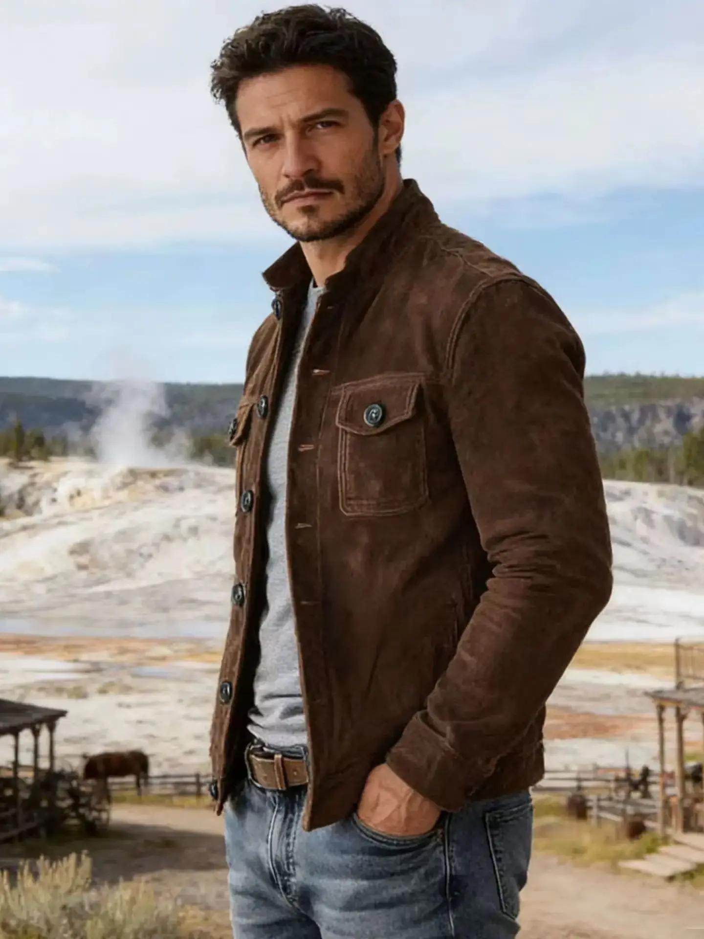Veste de travail rétro en daim pour homme | Design à revers, style américain classique