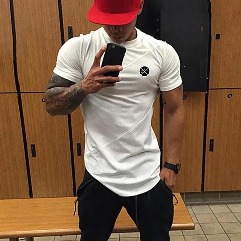 Vêtements d'entraînement musculaire pour hommes, T-shirts respirants en coton, coutures de couleur c