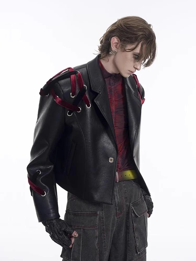 Mauroicardi printemps automne surdimensionné Cool noir Pu veste en cuir hommes épaulettes à manches