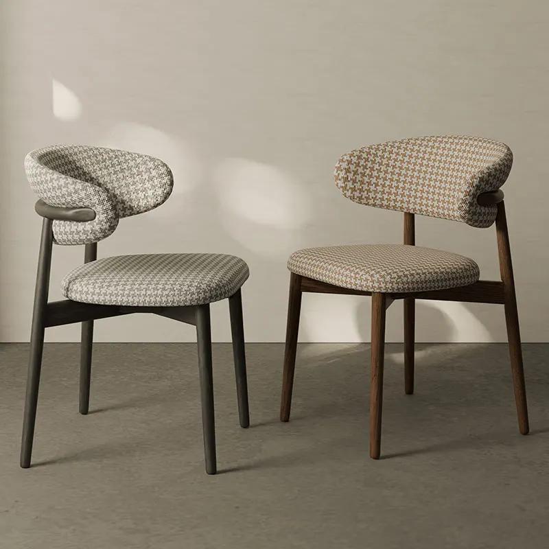 Chaise de salle à manger design rétro en bois massif, tabouret à dossier en tissu de style brochure