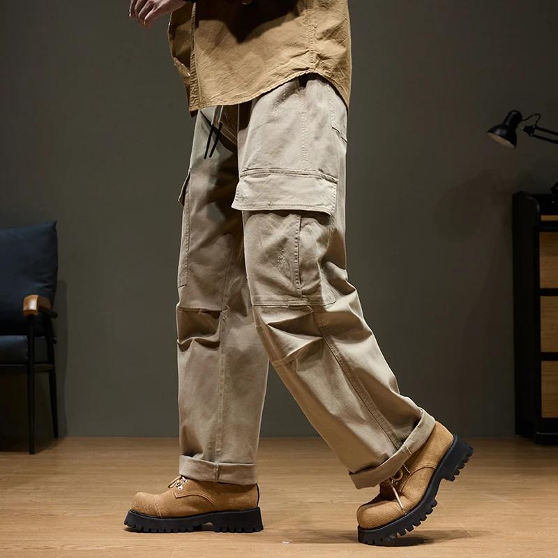 Pantalon Cargo Baggy pour hommes, avec poches, 100% coton, cordon de serrage, taille élastique, jamb