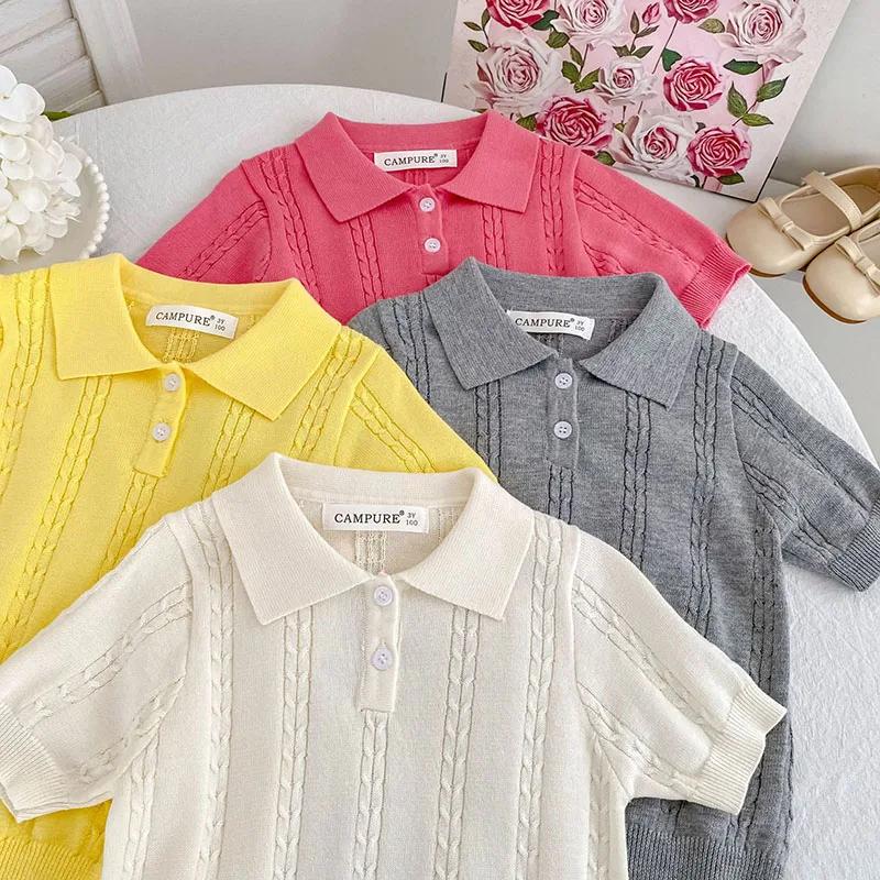 Chemises Polo d'été 2026 pour Enfants 18M-8Y, T-shirts en Maille Couleur Unie pour Filles, Vêtements