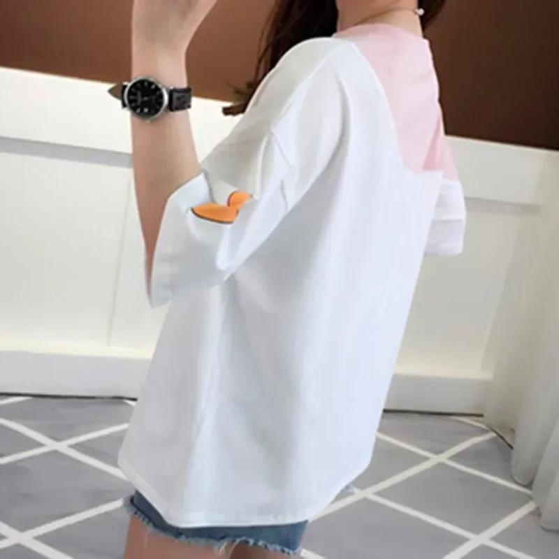 T-shirt rose pour femme, haut mignon pour fille, mode coréenne, été, 2024