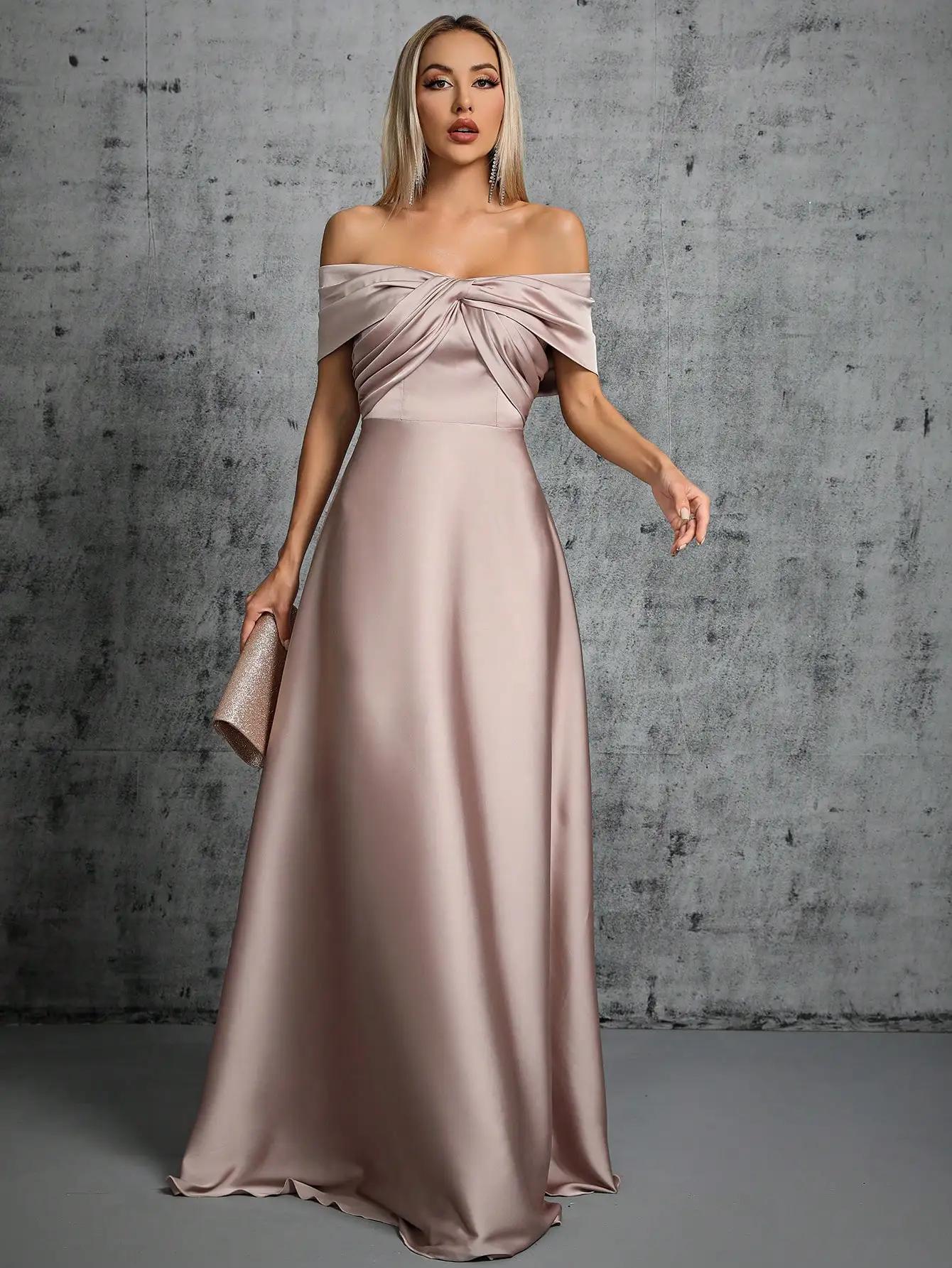 Mgiacy ligne cou irrégulière croix plissée robe en satin robe de bal robe de soirée robe de demoisel