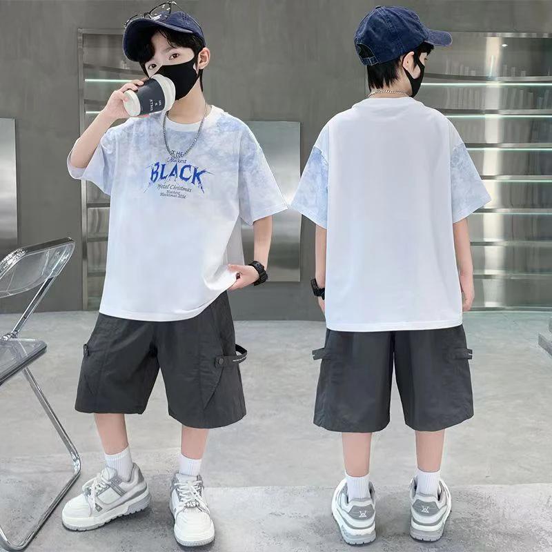 Ensemble 2 pièces d'été pour adolescents : T-shirt tie-dye à col rond et short cargo décontracté – T