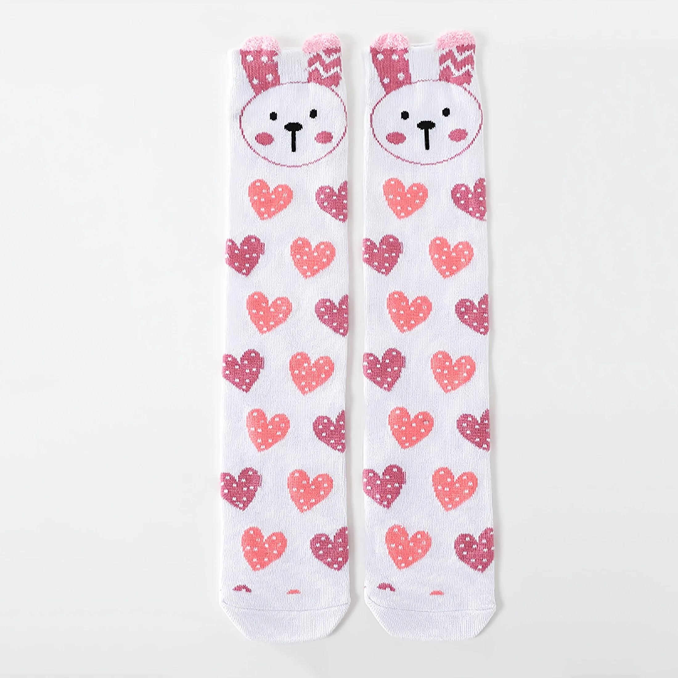 2 paires de chaussettes hautes en forme de cœur de lapin pour filles, chaussettes au-dessus du genou