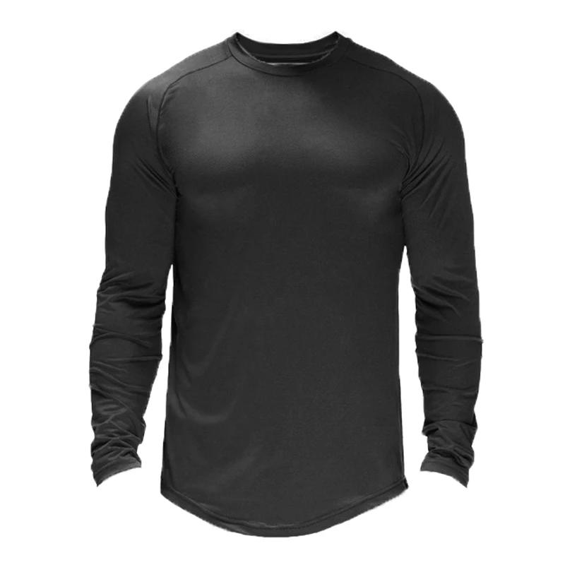 T-shirt de Fitness en maille unie à séchage rapide pour hommes, T-shirt à manches longues extensible
