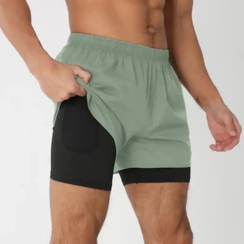 Shorts de course pour hommes, double couche, pour la gym et le fitness, pantalons de sport d'été à s