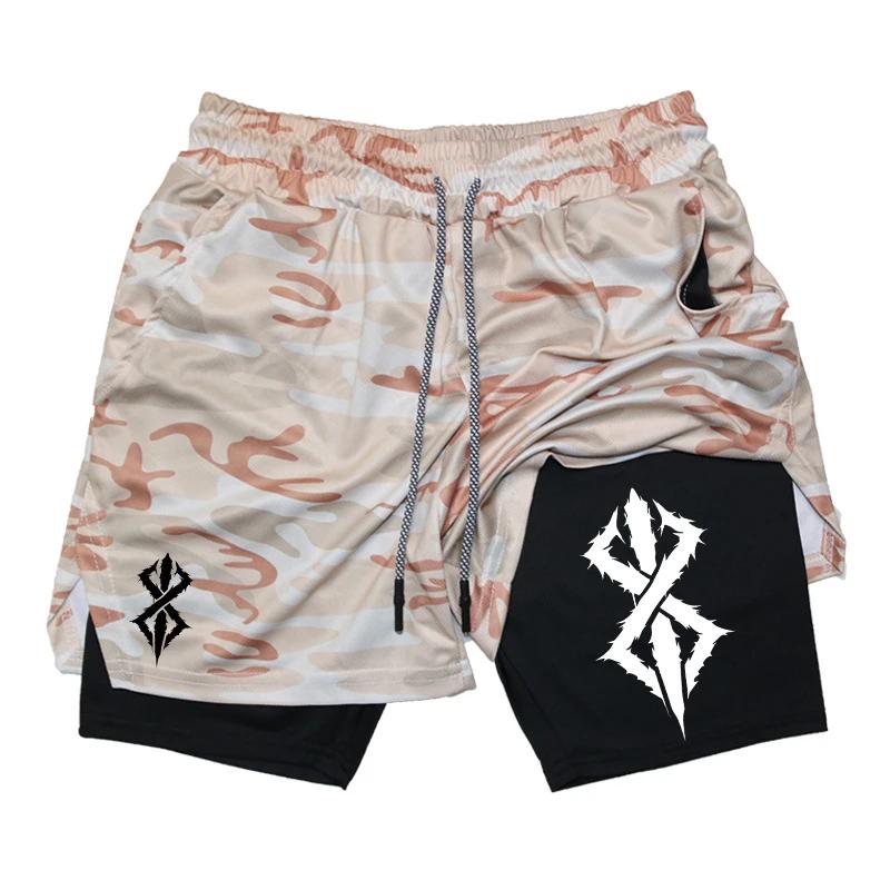 Short d'Été 2 en 1 pour Homme, Vêtement 202 létique, d'Entraînement, de Course à Pied, Imprimé avec