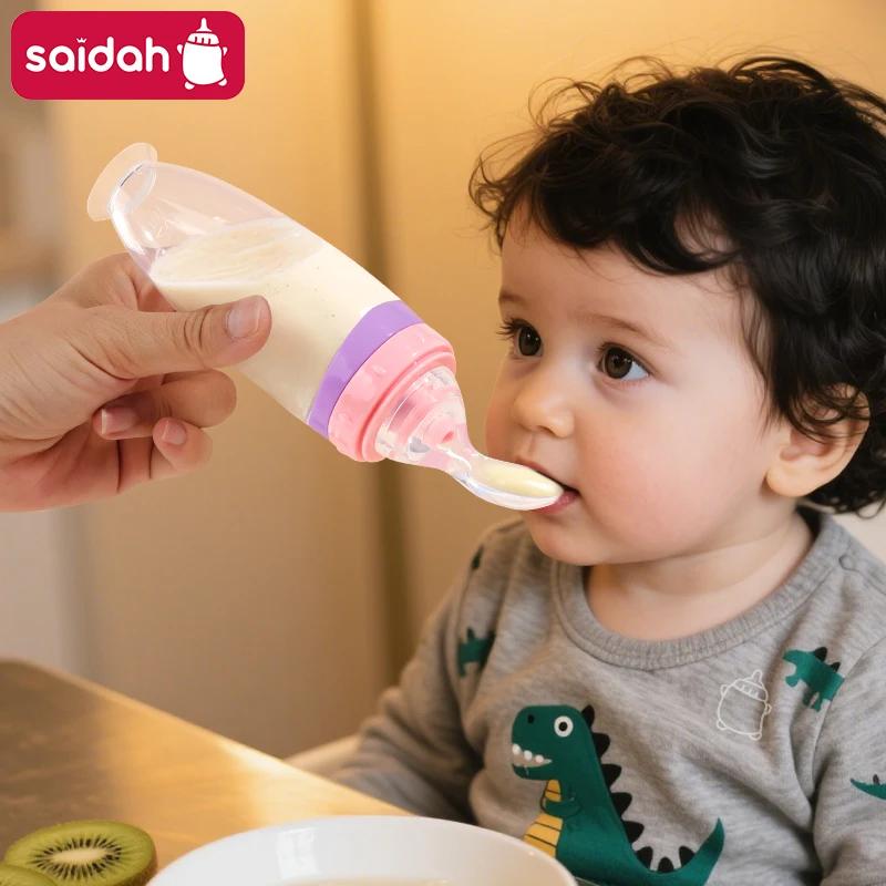 Mangeoire à presser en Silicone liquide pour bébé, 120 ml/4oz | Distributeur de purée de fruits et