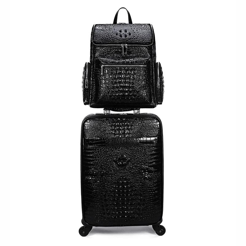Valise de voyage en cuir véritable à motif crocodile pour homme, valise à roulettes, étui d'embarque