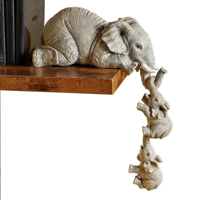 Figurines d'éléphant mignonnes, 3 pièces/ensemble, tenant bébé éléphant, artisanat en résine, ameubl
