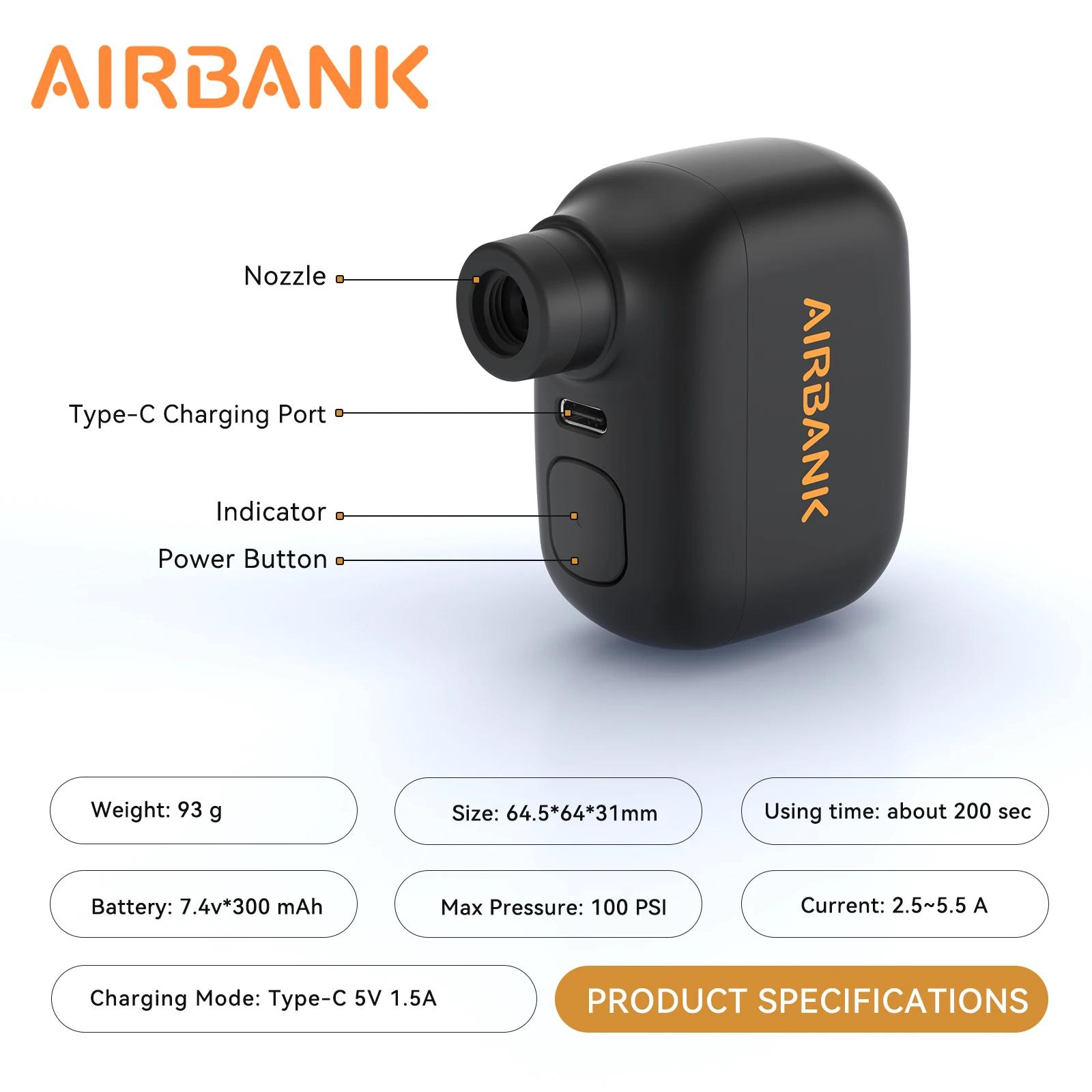 AIRBANK Mini pompe à vélo Portable gonfleur d'air Rechargeable 100PSI type-c accessoires de vélo pou