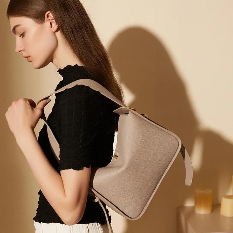 Sac à bandoulière en cuir de vachette véritable pour femme, design de niche, initié