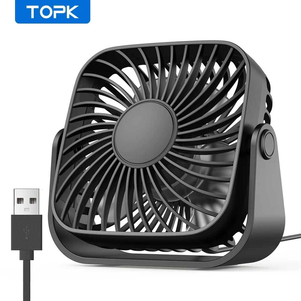 TOPK Mini ventilateur portable USB de 4 pouces pour le camping, ventilateur personnel de table de bu
