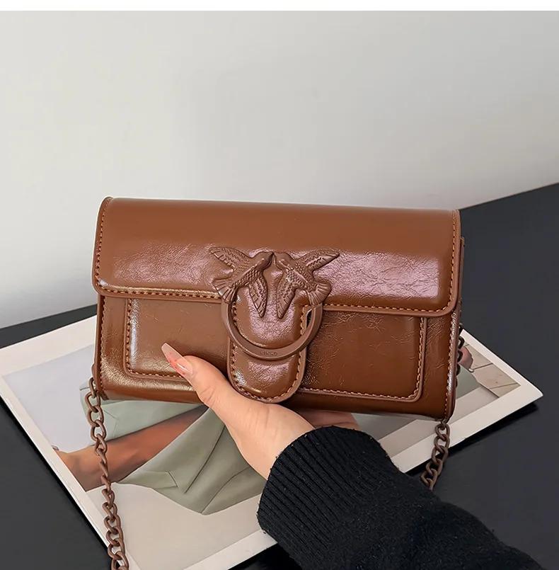Nouveau Sac à Chaîne en Cuir Huilé 2026 pour Femme, Sac à Main Polyvalent à Poignée Supérieure et Ba